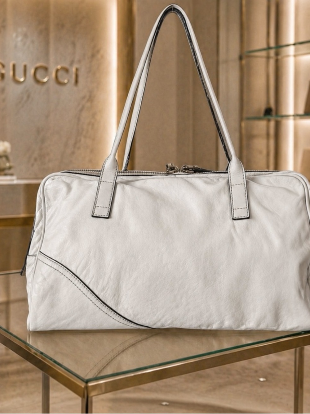 AUTHENTIC GUCCI EGGSHELL BRITT LEATHER SHOULDER BAG-GOLD GG HW-THIS IS THE ONE! - Picture 2 of 9